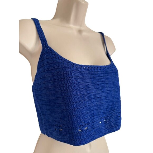 Olivaceous Knit Size Large Crochet Cropped Electric Blue Tank Top NWT - Picture 6 of 9